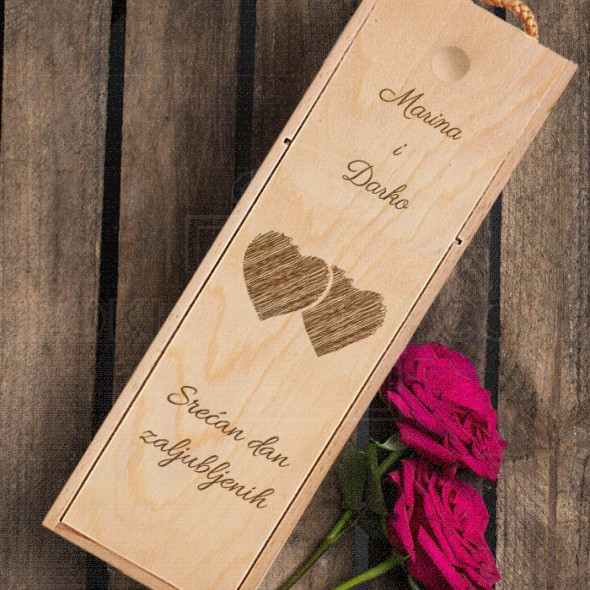 Srećan dan zaljubljenih dva srca poklon kutija za vino