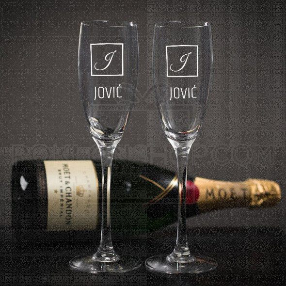 Inicijali i prezime poklon čaša za šampanjac